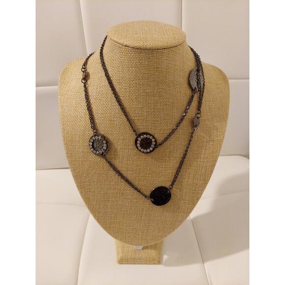 Vintage Daisy Fuentes Black Gunmetal Satellite Beads & Rhinestones 36" Necklace - Picture 1 of 3